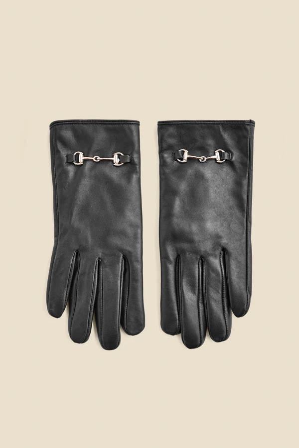 Black Leather Snaffle Trim Gloves 2 Black Leather Snaffle Trim Gloves - Image 2