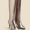 Pewter Leather Stiletto Heel Knee High Boots