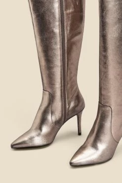 Pewter Leather Stiletto Heel Knee High Boots -Trendora Shop web 2308 box a23fw027mc0004 c 1