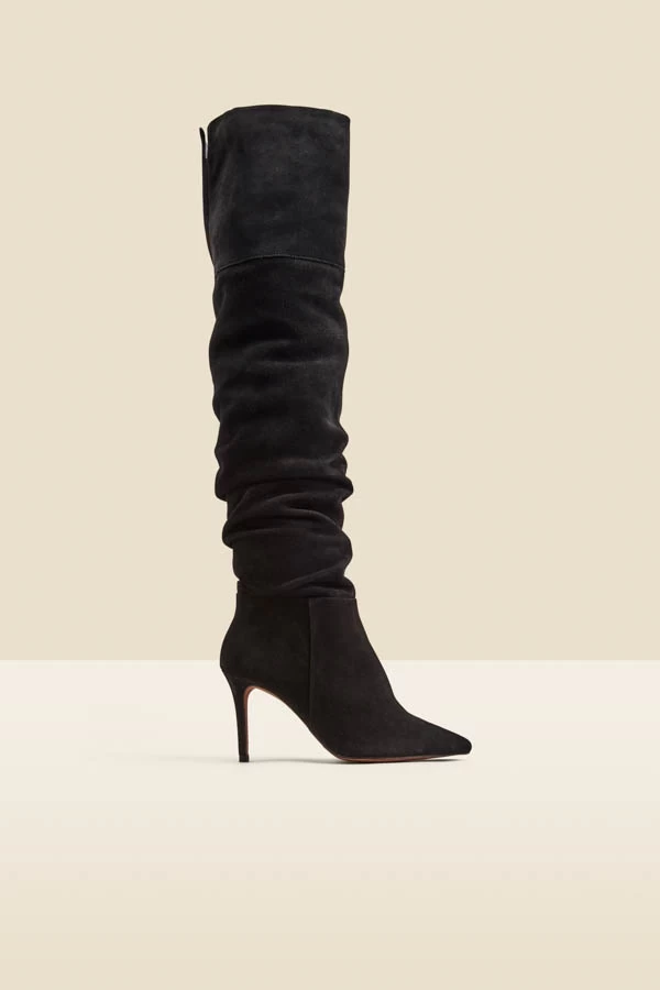 Black Suede Slouch Stiletto Heel Over The Knee High Boot 2 Black Suede Slouch Stiletto Heel Over The Knee High Boot - Image 2