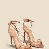 Rose Gold Leather Multi Strap Pointed Toe Stiletto Heel Sandals