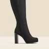 Black Nubuck Leather Platform Block Heel Knee High Boot