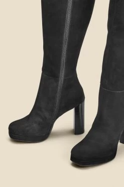 Black Nubuck Leather Platform Block Heel Knee High Boot -Trendora Shop web 2308 box a23fw069bk0001 c 1