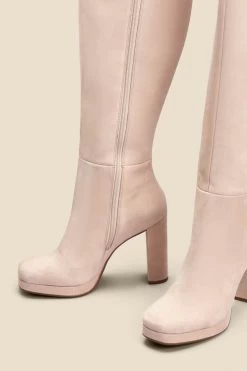 Taupe Nubuck Leather Block Heel Knee High Platform Boot -Trendora Shop web 2308 box a23fw069bn0003 c 1