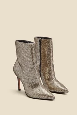 Gold Glitter Pointed Toe Ankle Boot