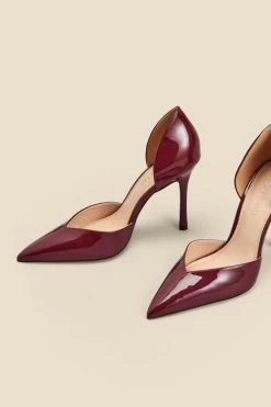 Wine Patent Leather Sweetheart Court Shoe -Trendora Shop web 2308 box a23fw077rd0011 c