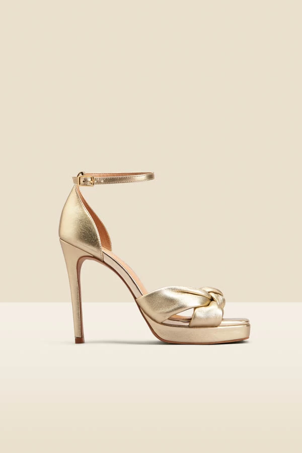 Gold Leather Knot Detail Platform Heels 2 Gold Leather Knot Detail Platform Heels - Image 2