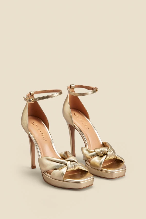 Gold Leather Knot Detail Platform Heels 1 Gold Leather Knot Detail Platform Heels