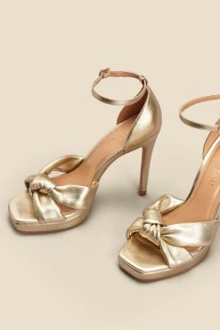 Gold Leather Knot Detail Platform Heels 8 Gold Leather Knot Detail Platform Heels -Trendora Shop web 2308 box a23fw080mc0003 c
