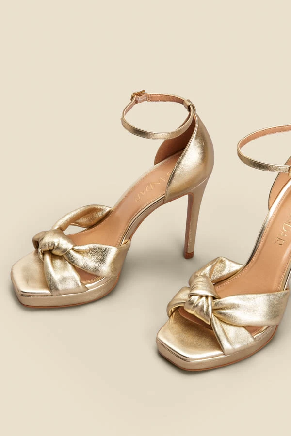 Gold Leather Knot Detail Platform Heels 3 Gold Leather Knot Detail Platform Heels - Image 3