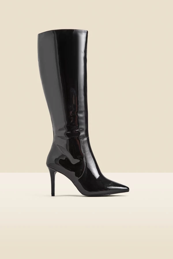 Black Patent Leather Stiletto Knee High Boots 2 Black Patent Leather Stiletto Knee High Boots - Image 2