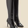 Black Patent Leather Stiletto Knee High Boots