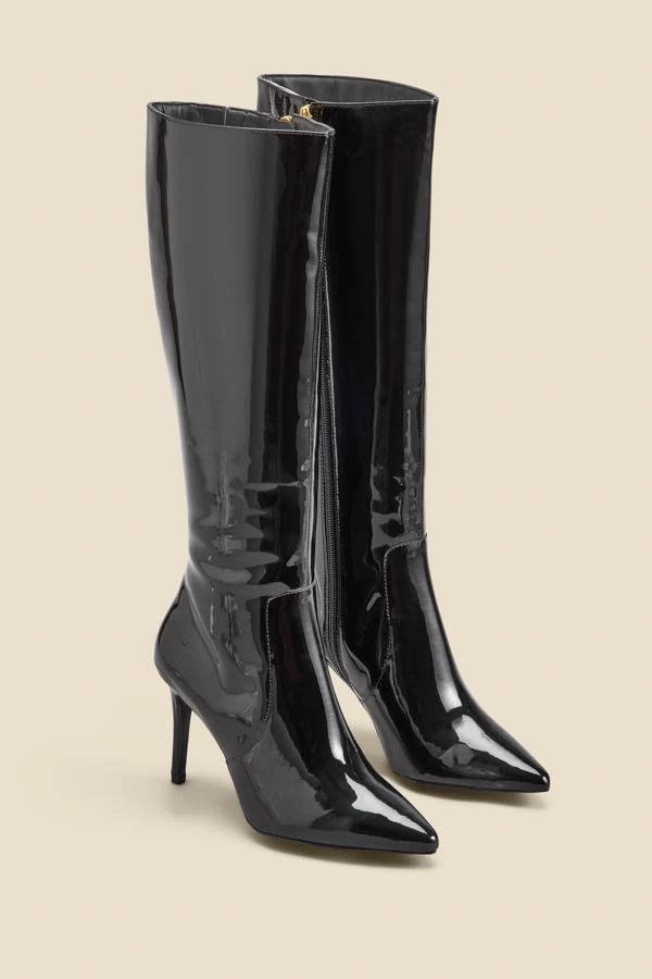 Black Patent Leather Stiletto Knee High Boots 1 Black Patent Leather Stiletto Knee High Boots