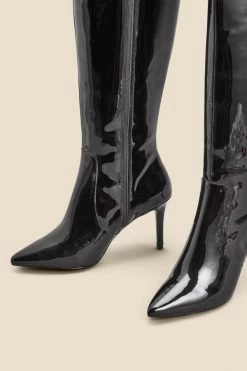 Black Patent Leather Stiletto Knee High Boots 5 Black Patent Leather Stiletto Knee High Boots -Trendora Shop web 2308 box a23fw110bk0001 c 1