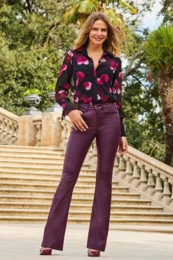 Black & Red Floral Print Fluted Cuff Longline Shirt -Trendora Shop web 2309 05 a23bd016rd0011 a23tw068bkfl01 05 137 1