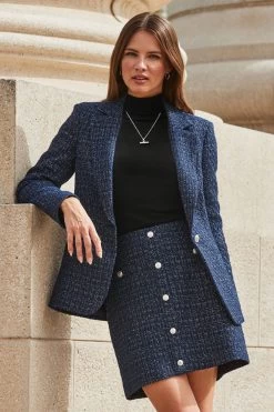 Navy Blue Boucle Blazer
