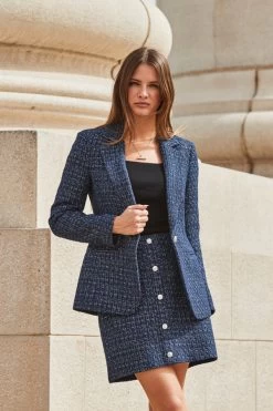 Navy Blue Boucle Blazer -Trendora Shop web 2309 105 a23ow055be0003 a23sw010be0003 105 108 1