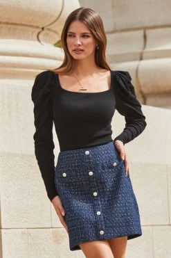 Navy Blue Boucle Button Front A-Line Skirt 9 Navy Blue Boucle Button Front A-Line Skirt -Trendora Shop web 2309 105 a23ow055be0003 a23sw010be0003 105 280 2