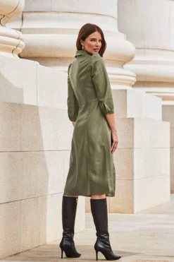 Khaki Green Faux Leather Popper Front Shirt Dress -Trendora Shop web 2309 114 a20dp004gn0002 114 161 rc