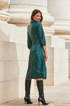 Green Faux Leather Popper Front Shirt Dress -Trendora Shop web 2309 114 a20dp004gn0030 114 161
