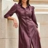 Burgundy Faux Leather Popper Front Shirt Dress