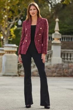 Burgundy Sparkle Boucle Military Blazer