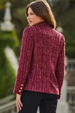 Burgundy Sparkle Boucle Military Blazer -Trendora Shop web 2309 138 s23ow098rd0004 138 159