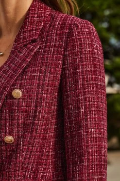 Burgundy Sparkle Boucle Military Blazer -Trendora Shop web 2309 138 s23ow098rd0004 138 169