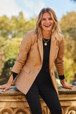 Tan Premium Faux Leather Blazer -Trendora Shop web 2309 13 a23op003bn0004 a20tk001bk0001 s23bd045bk0001 13 271