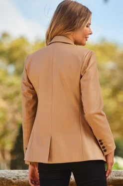 Tan Premium Faux Leather Blazer -Trendora Shop web 2309 13 a23op003bn0004 a20tk001bk0001 s23bd045bk0001 13 280