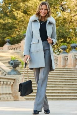 Grey Faux Leather Wide Leg Trousers