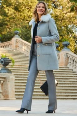 Grey Faux Leather Wide Leg Trousers -Trendora Shop web 2309 144 a23ow015gy0003 144 070