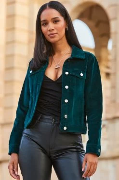 Emerald Green Velvet Denim Jacket