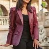 Red Leather Puff Sleeve Blazer