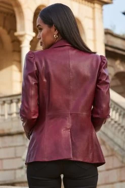 Red Leather Puff Sleeve Blazer 9 Red Leather Puff Sleeve Blazer -Trendora Shop web 2309 151 a23ol001rd0011 151 201 rt