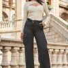 Black Satin D Ring Wide Leg Utility Trousers
