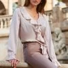 Cream Satin Ruffle Detail Blouse