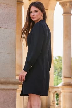 Black Faux Wrap Mesh Sleeve Dress 7 Black Faux Wrap Mesh Sleeve Dress -Trendora Shop web 2309 165 a23dw045bk0001 165 292