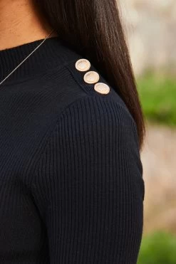 Black Button Detail Two Part Faux Leather Dress -Trendora Shop web 2309 176 a23dk206bk0001 176 153