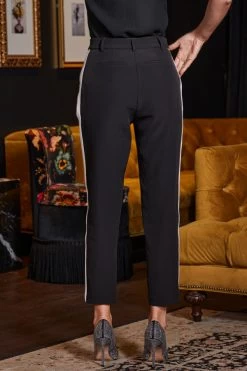 Black Tapered Trousers With Contrast Side Stripe -Trendora Shop web 2309 186 a23ow065bk0001 a23bw041bk0001 186 188