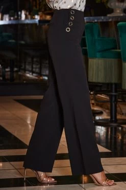 Black Eyelet Detail Wide Leg Trousers -Trendora Shop web 2309 211 a23tw092cm0002 211 129