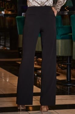 Black Eyelet Detail Wide Leg Trousers -Trendora Shop web 2309 211 a23tw092cm0002 211 137