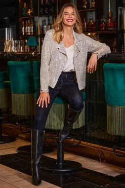 Silver Luxe Sequin Biker Jacket -Trendora Shop web 2309 225 s23ow052mc0005 225 008