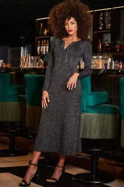 Pewter Metallic Chain Lace Up Detail Midi Dress 10 Pewter Metallic Chain Lace Up Detail Midi Dress -Trendora Shop web 2309 230 a23dk197mc0004 230 030