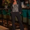 Black Satin Waistband Tuxedo Kick Flare Trousers