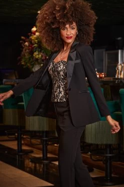 Black Satin Collar Tuxedo Blazer