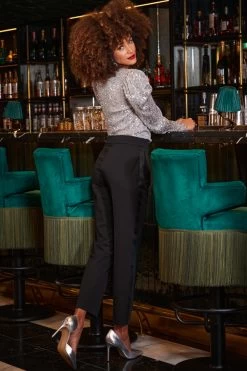 Black Satin Stripe Tuxedo Trousers -Trendora Shop web 2309 241 a23tw088mc0005 241 064 2