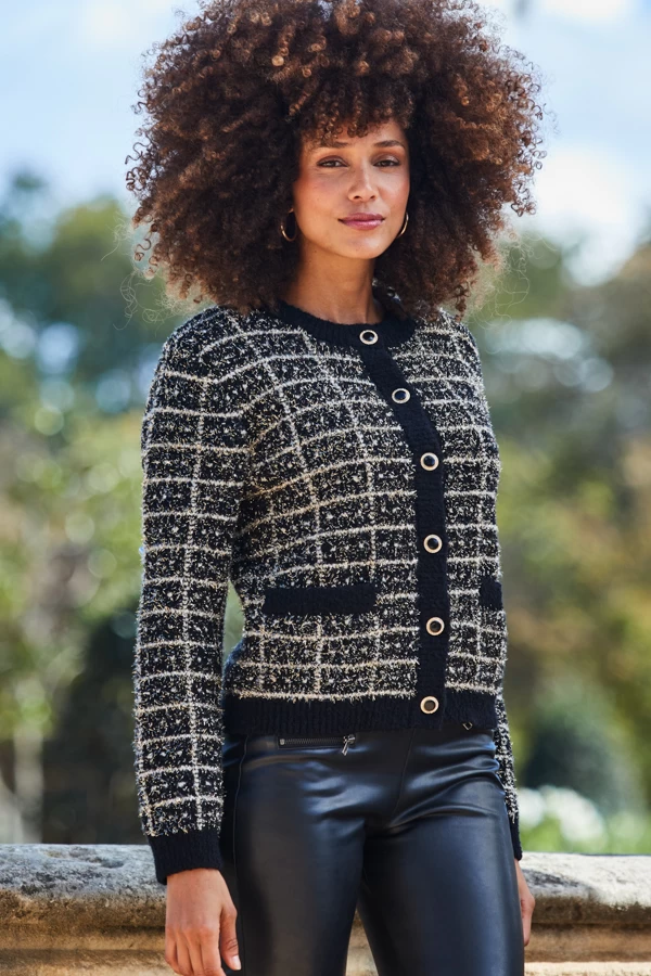 Black & Gold Metallic Fleck Premium Chic Cardigan 1 Black & Gold Metallic Fleck Premium Chic Cardigan