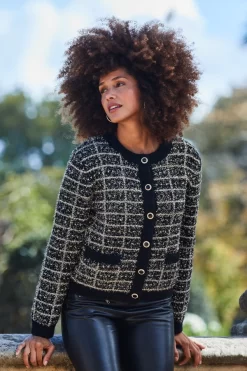 Black & Gold Metallic Fleck Premium Chic Cardigan 10 Black & Gold Metallic Fleck Premium Chic Cardigan -Trendora Shop web 2309 27 a23tk284bk0001 a22bl004bk0001 27 146