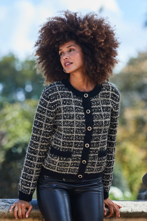 Black & Gold Metallic Fleck Premium Chic Cardigan 4 Black & Gold Metallic Fleck Premium Chic Cardigan - Image 4